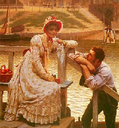 Most of 'Courtship' painted by Edmund Blair Leighton (18531922).